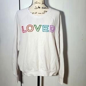 Womens "LOVED" Multi-Color White Sweatshirt Puffy Letters Embroidered Sz.XL